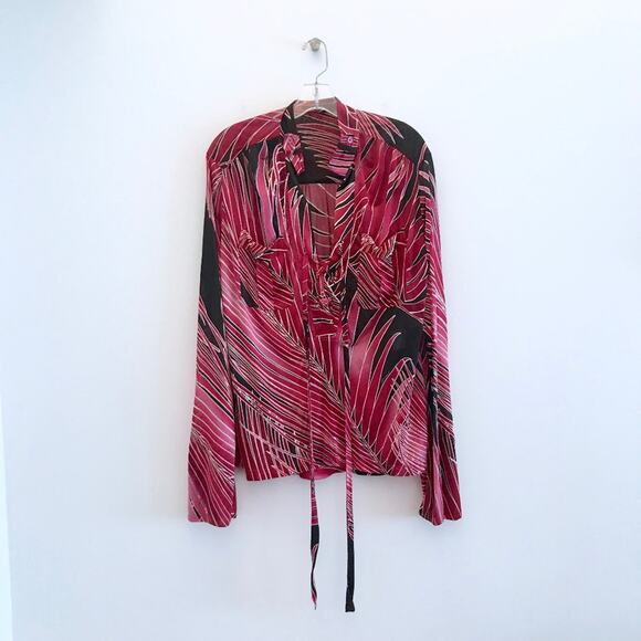 Gucci Safari Blouse Top Tropical Palm Print Pink Silk blend
